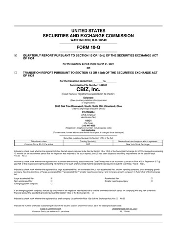 Thumbnail CBIZ 10-Q Quarterly Report FY2021 