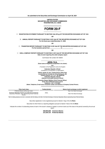 Thumbnail Azul 20-F Annual Report 2020
