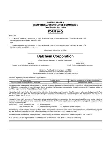 Thumbnail Balchem 10-Q Quarterly Report FY2021 
