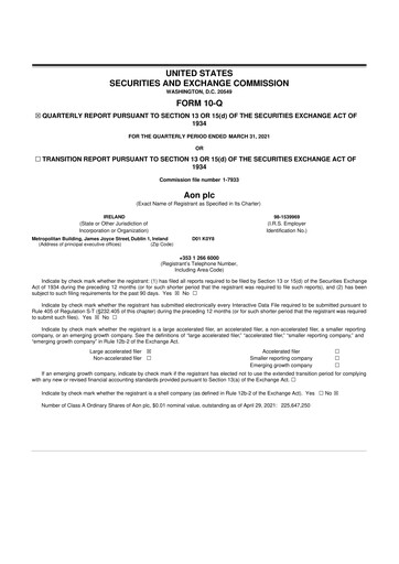 Vorschaubild Aon 10-Q Quartalsbericht 2021 