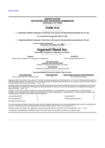 Thumbnail Ingersoll Rand 10-Q Quarterly Report FY2021 