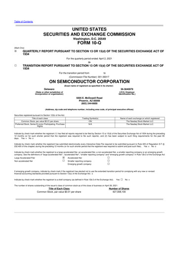 Thumbnail ON Semiconductor 10-Q Quarterly Report FY2021 
