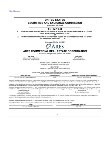 Thumbnail Ares Commercial Real Estate 10-Q Quarterly Report FY2021 