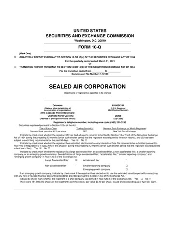 Thumbnail Sealed Air
 10-Q Quarterly Report FY2021 