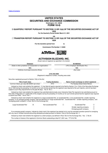 Thumbnail Activision Blizzard 10-Q Quarterly Report FY2021 