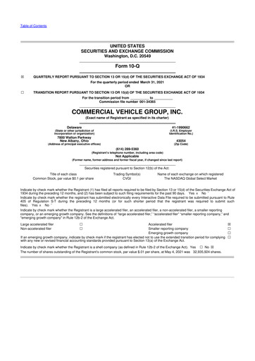 Vorschaubild Commercial Vehicle Group (CVG) 10-Q Quartalsbericht 2021 