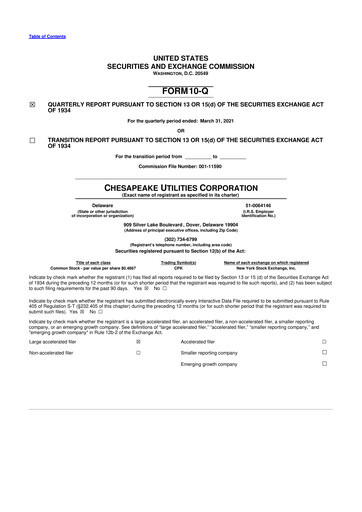 Thumbnail Chesapeake Utilities
 10-Q Quarterly Report FY2021 