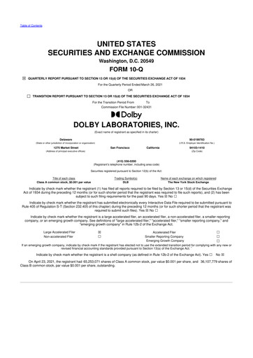 Thumbnail Dolby 10-Q Quarterly Report FY2021 