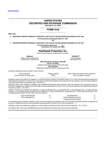 Thumbnail Healthpeak Properties
 10-Q Quarterly Report FY2021 