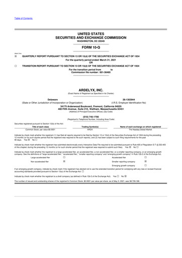 Thumbnail Ardelyx 10-Q Quarterly Report FY2021 