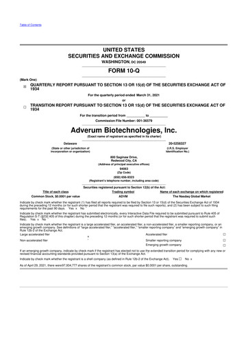 Thumbnail Adverum Biotechnologies
 10-Q Quarterly Report FY2021 