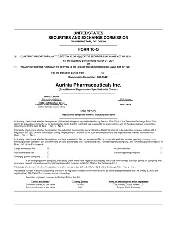 Thumbnail Aurinia Pharmaceuticals
 10-Q Quarterly Report FY2021 