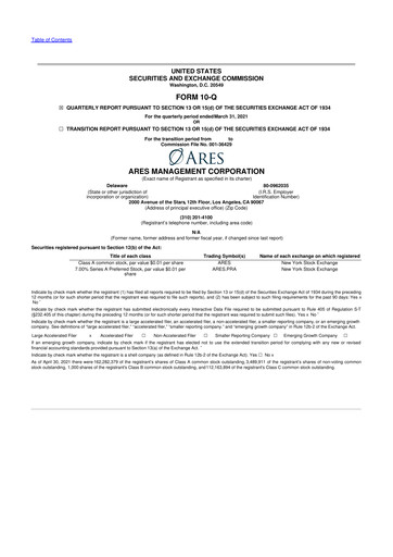 Vorschaubild Ares Management
 10-Q Quartalsbericht 2021 