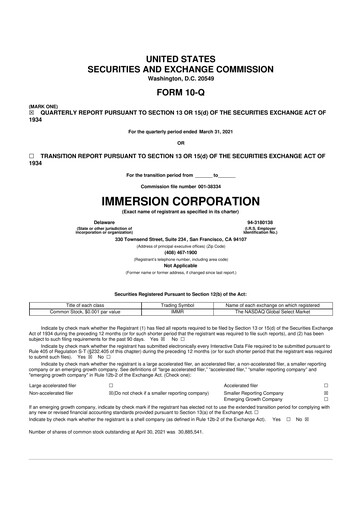 Miniature Immersion Corporation
 10-Q Rapport trimestriel 2021 