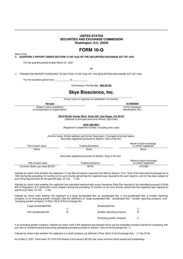 Miniature Skye Bioscience 10-Q Rapport trimestriel 2021 