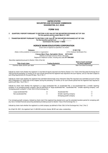 Vorschaubild Horace Mann Educators 10-Q Quartalsbericht 2021 