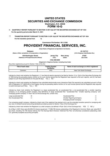 Thumbnail Provident Financial Services 10-Q Quarterly Report FY2021 