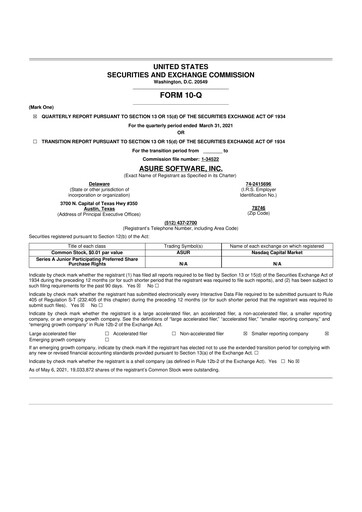 Miniature Asure Software
 10-Q Rapport trimestriel 2021 