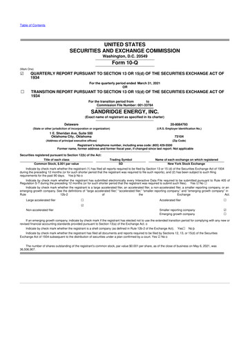 Thumbnail SandRidge Energy
 10-Q Quarterly Report FY2021 