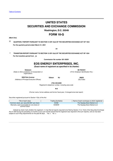 Thumbnail Eos Energy Enterprises 10-Q Quarterly Report FY2021 