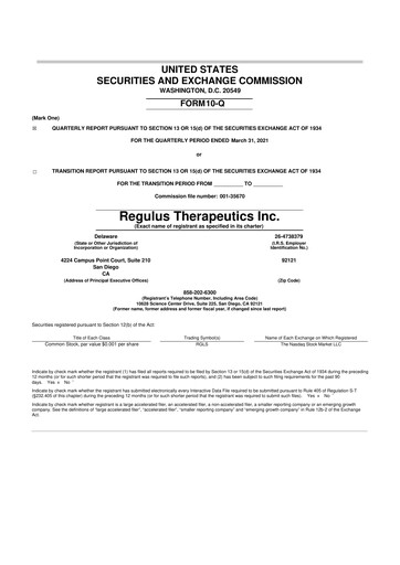Thumbnail Regulus Therapeutics 10-Q Quarterly Report FY2021 