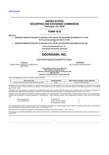 Miniature DoorDash 10-Q Rapport trimestriel 2021 