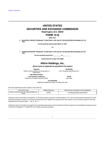 Thumbnail Affirm 10-Q Quarterly Report FY2021 