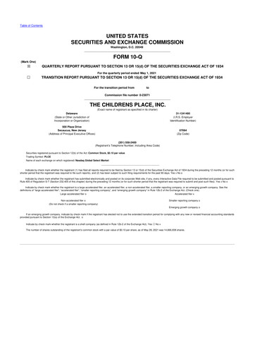 Thumbnail The Children's Place
 10-Q Quarterly Report FY2021 