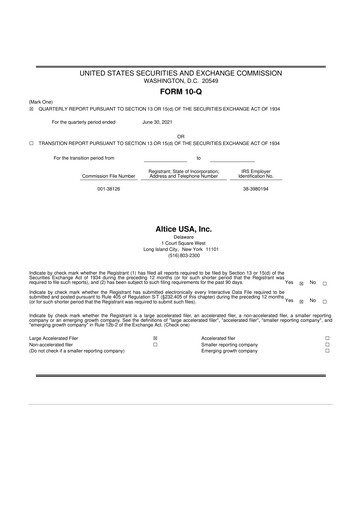 Thumbnail Altice USA
 10-Q Quarterly Report FY2021 