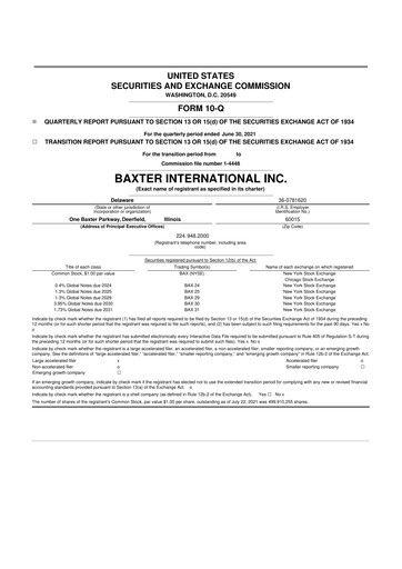 Miniature Baxter 10-Q Rapport trimestriel 2021 