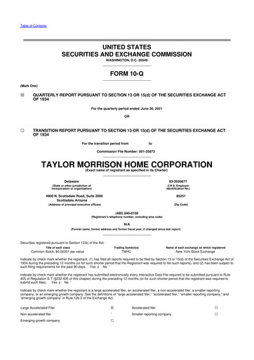 Thumbnail Taylor Morrison
 10-Q Quarterly Report FY2021 