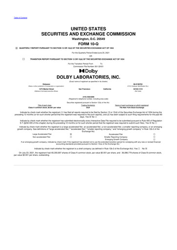 Thumbnail Dolby 10-Q Quarterly Report FY2021 