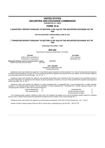 Vorschaubild Aon 10-Q Quartalsbericht 2021 