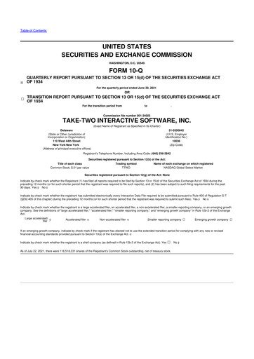 Miniature Take-Two Interactive
 10-Q Rapport trimestriel 2022 