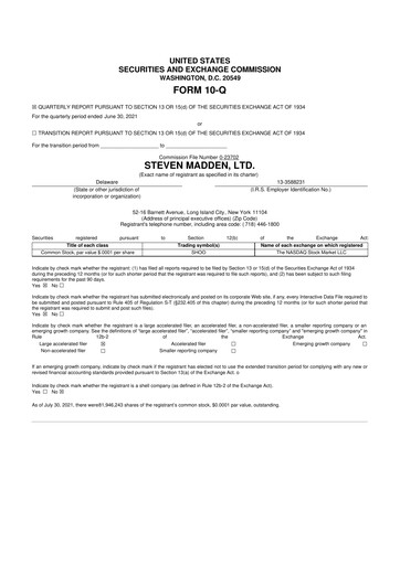 Thumbnail Steve Madden
 10-Q Quarterly Report FY2021 