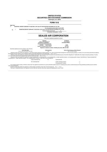 Thumbnail Sealed Air
 10-Q Quarterly Report FY2021 