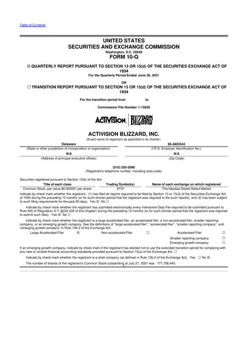 Thumbnail Activision Blizzard 10-Q Quarterly Report FY2021 