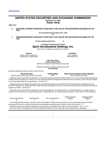 Miniature Spirit AeroSystems 10-Q Rapport trimestriel 2021 