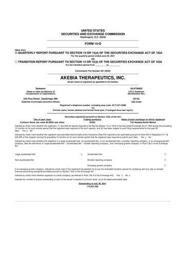 Thumbnail Akebia Therapeutics 10-Q Quarterly Report FY2021 