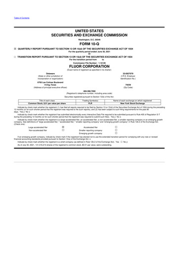 Thumbnail Fluor Corporation
 10-Q Quarterly Report FY2021 