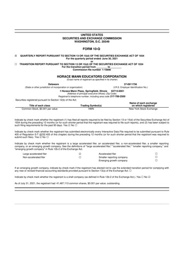 Vorschaubild Horace Mann Educators 10-Q Quartalsbericht 2021 