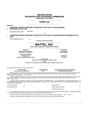 Thumbnail Mattel
 10-Q Quarterly Report FY2021 