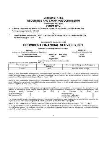 Thumbnail Provident Financial Services 10-Q Quarterly Report FY2021 