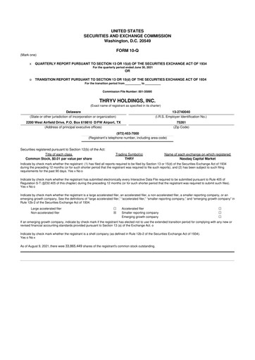 Vorschaubild Thryv 10-Q Quartalsbericht 2021 