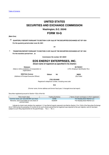 Thumbnail Eos Energy Enterprises 10-Q Quarterly Report FY2021 