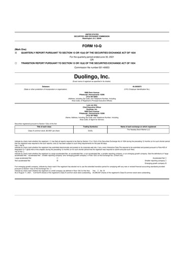 Thumbnail Duolingo 10-Q Quarterly Report FY2021 