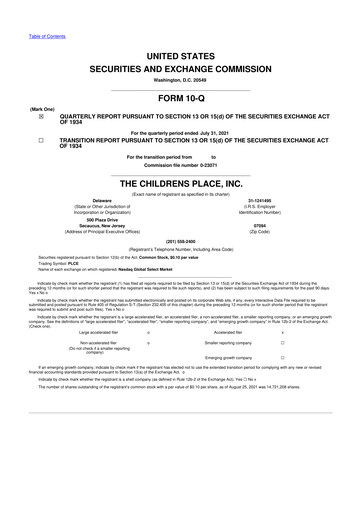 Thumbnail The Children's Place
 10-Q Quarterly Report FY2021 