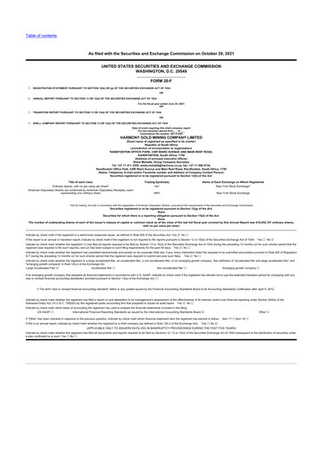 Vorschaubild Harmony Gold 20-F Jahresbericht 2021