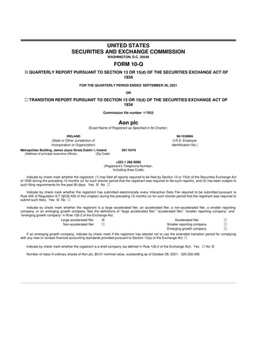 Vorschaubild Aon 10-Q Quartalsbericht 2021 