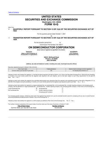 Thumbnail ON Semiconductor 10-Q Quarterly Report FY2021 